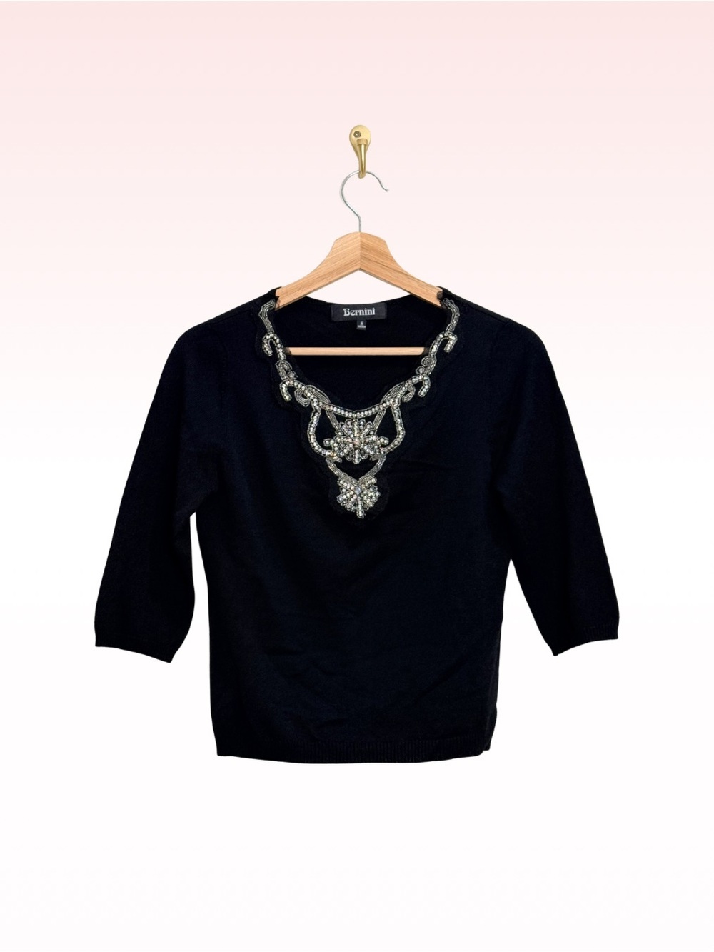BERNINI Black Crystal Embellished Blouse (Sz S)